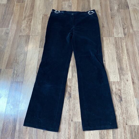 Absolu Paris Vintage 90s Black Velour Pants with Metal Dragon Accents EUC Sz 33 - Picture 8 of 9